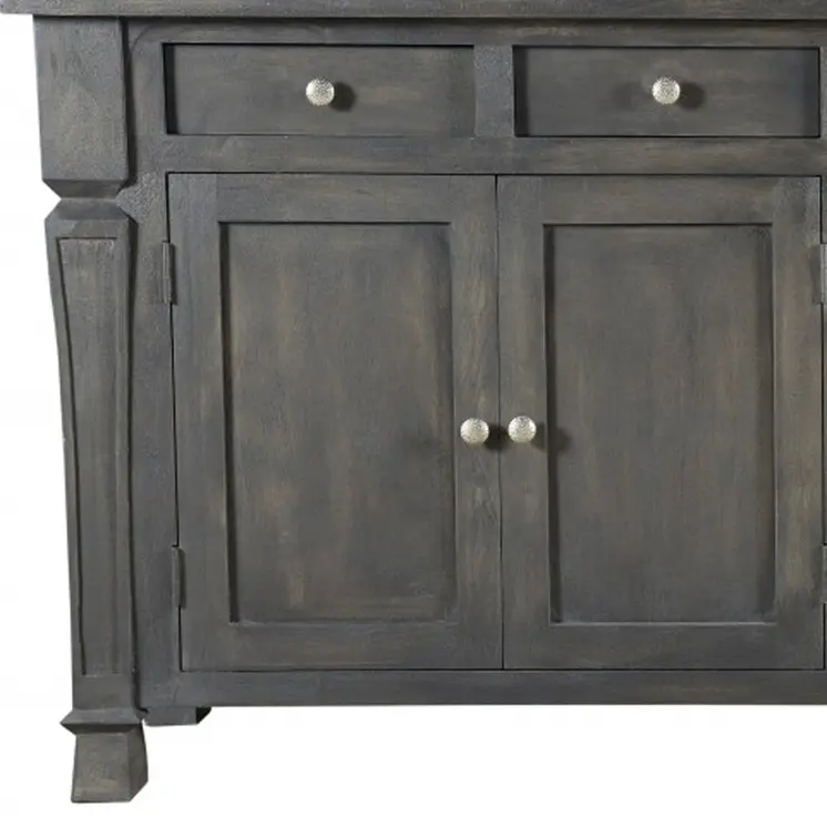 72" Dark Gray Solid Wood Four Drawer Sideboard with Four Doors