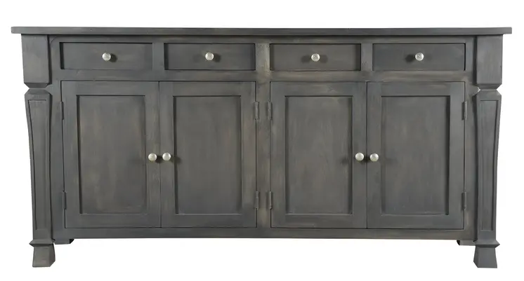 72" Dark Gray Solid Wood Four Drawer Sideboard with Four Doors