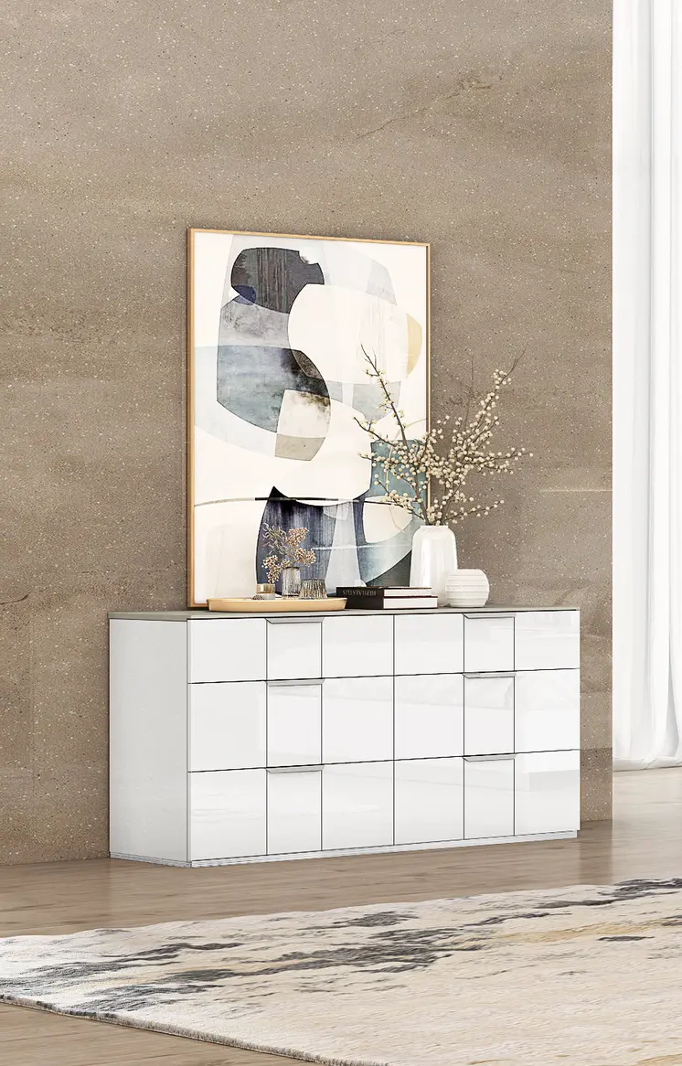 57" White Six Drawer Double Dresser