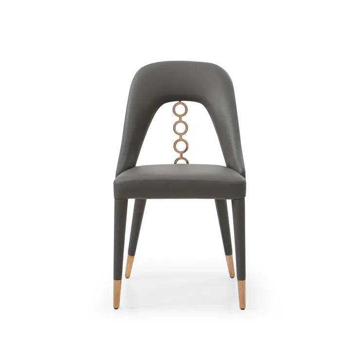 Set of Two Gray Upholstered Faux Leather Dining Side Chairs