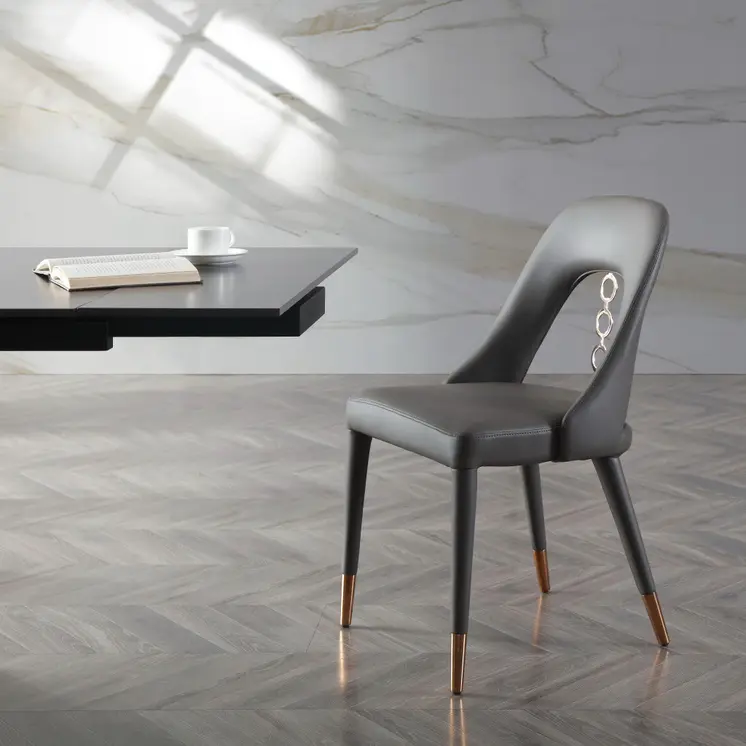 Set of Two Gray Upholstered Faux Leather Dining Side Chairs