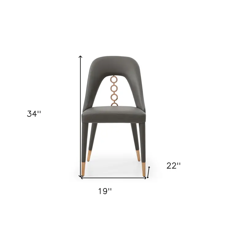 Set of Two Gray Upholstered Faux Leather Dining Side Chairs