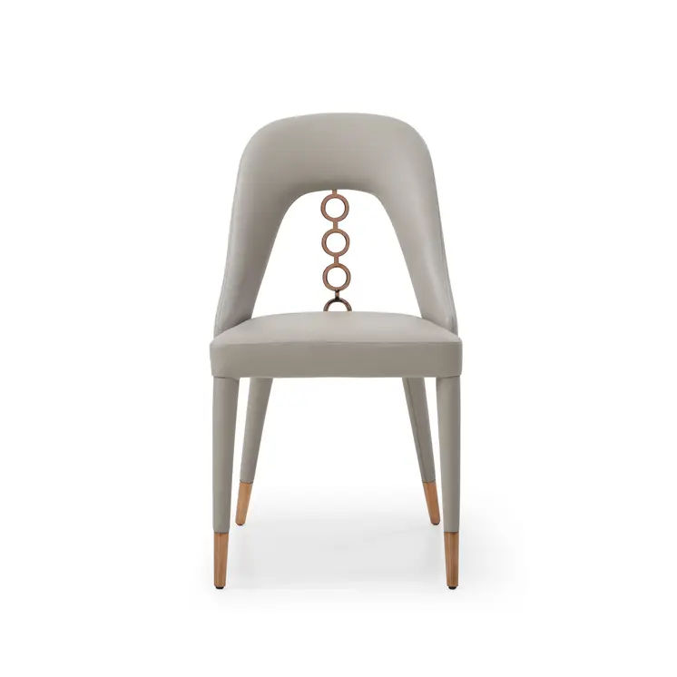 Set of Two Light Gray Faux Leather Dining Side Chairs With Rose Gold Accents