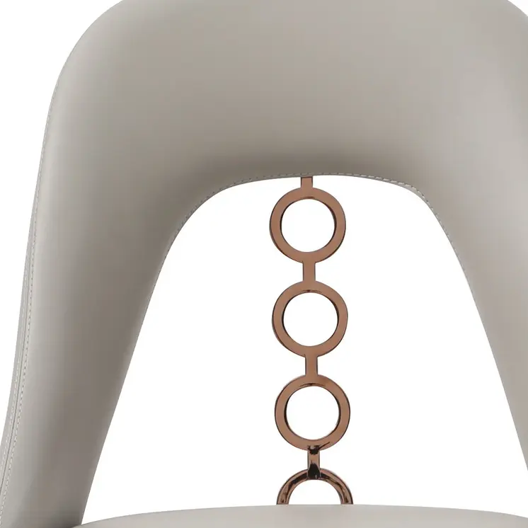 Set of Two Light Gray Faux Leather Dining Side Chairs With Rose Gold Accents