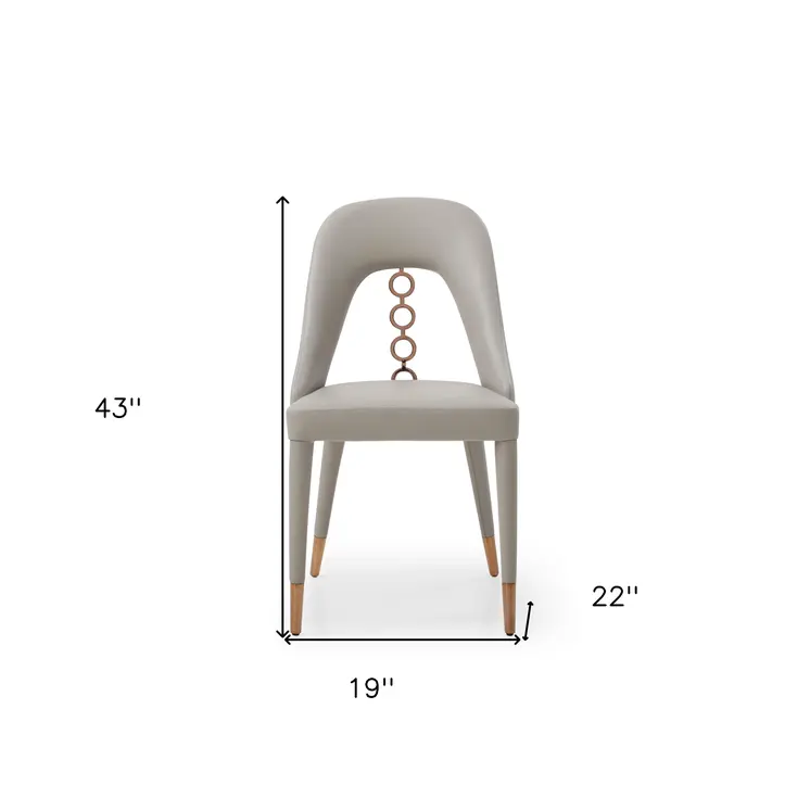 Set of Two Light Gray Faux Leather Dining Side Chairs With Rose Gold Accents