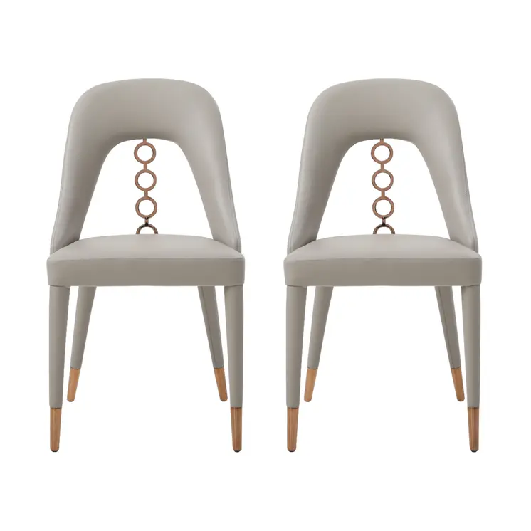 Set of Two Light Gray Faux Leather Dining Side Chairs With Rose Gold Accents