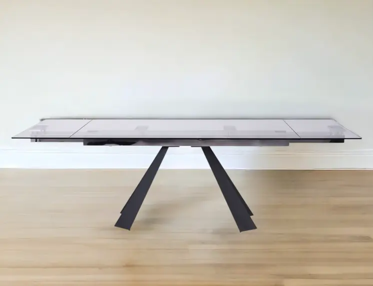 63" Clear And Black Glass And Metal Drop Leaf Pedestal Base Dining Table