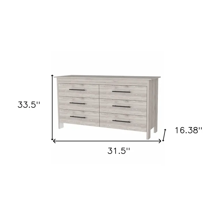 32" Light Gray Six Drawer Double Dresser