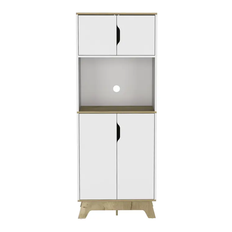 67" Light Oak and White Pantry Cabinet with Two Shelves