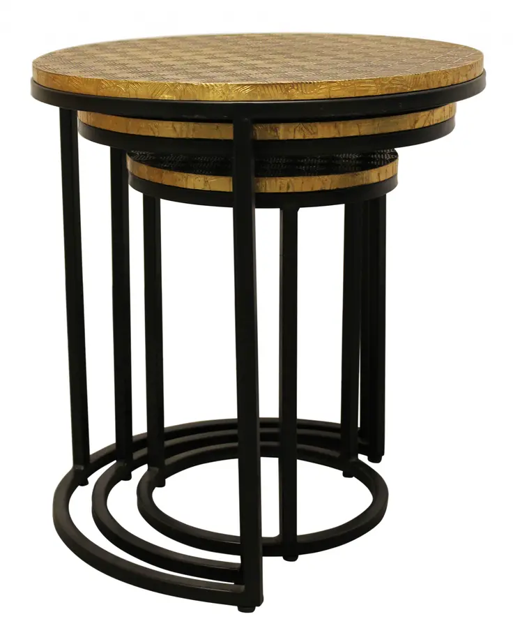 Set Of Three 19" Black And Brass Round Nested Tables