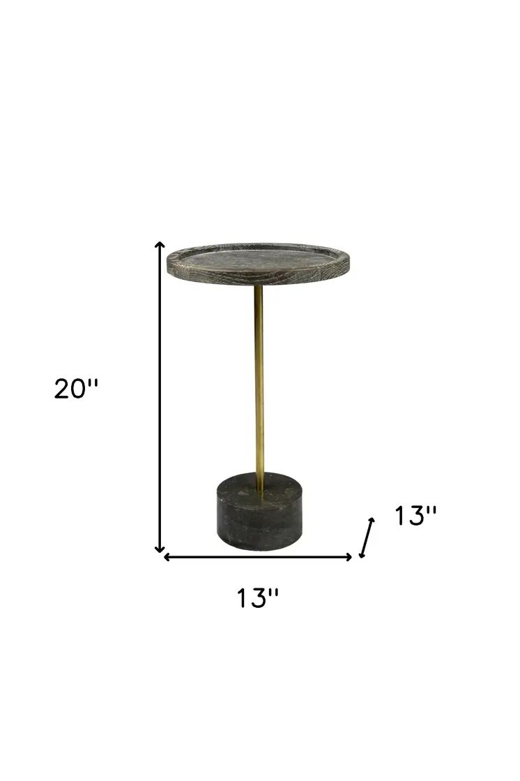 20" Black And Brown Solid Wood And Marble Round End Table