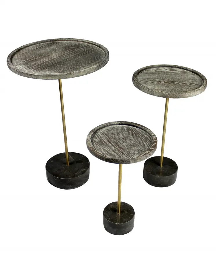30" Black And Brown Solid Wood And Marble Round End Table