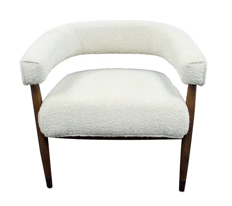29" Ivory Polyester Blend And Brown Solid Color Arm Chair