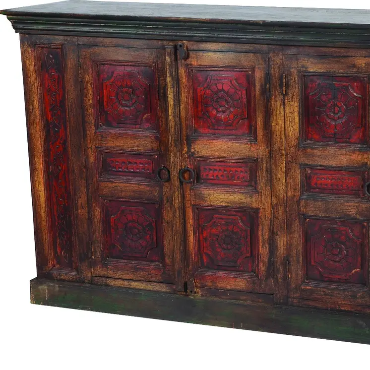 80" Brown and Black Solid Wood Buffet Table with Four Doors