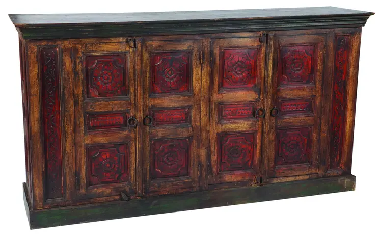 80" Brown and Black Solid Wood Buffet Table with Four Doors