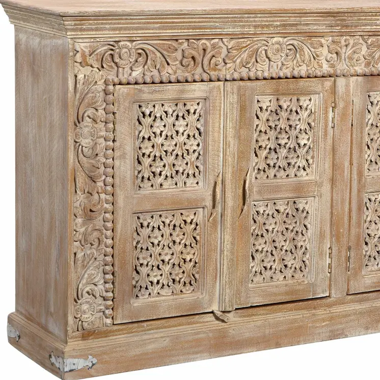 76" Light Brown Solid Wood Sideboard with Four Doors