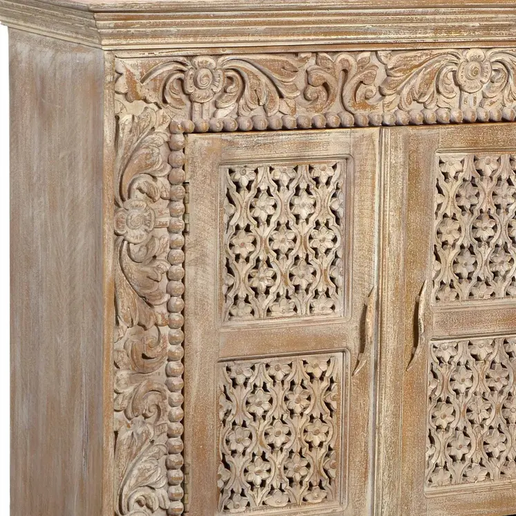 76" Light Brown Solid Wood Sideboard with Four Doors