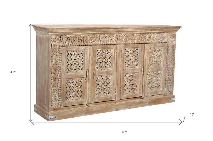 76" Light Brown Solid Wood Sideboard with Four Doors