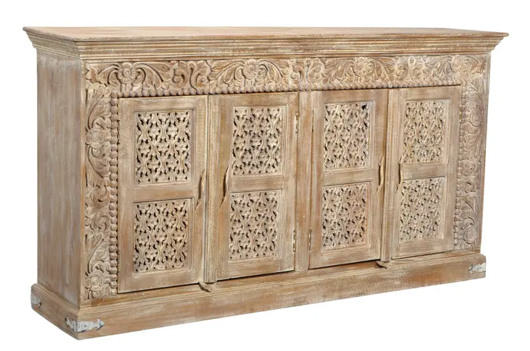 76" Light Brown Solid Wood Sideboard with Four Doors