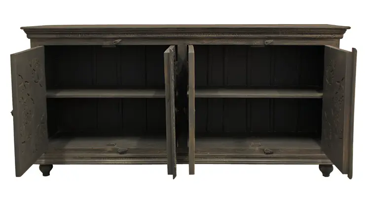 71" Distressed Gray Solid Wood Sideboard with Four Doors