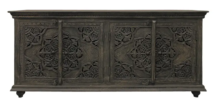 71" Distressed Gray Solid Wood Sideboard with Four Doors