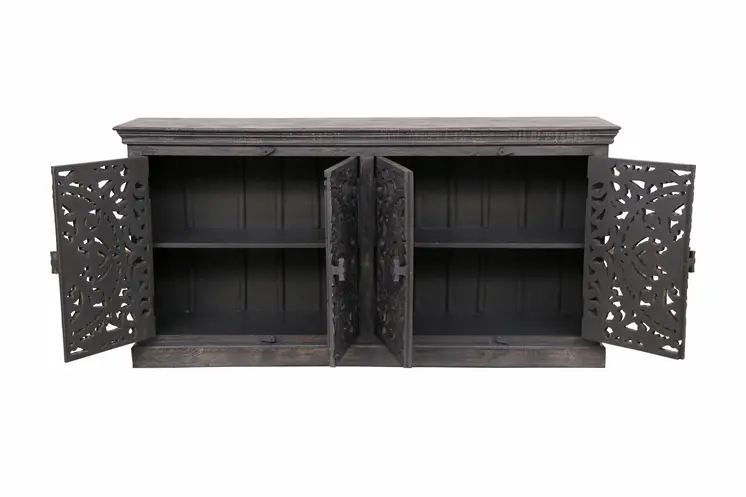 71" Distressed Gray Solid Wood Sideboard with Four Doors