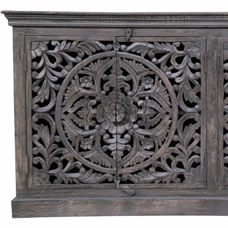 71" Distressed Gray Solid Wood Sideboard with Four Doors