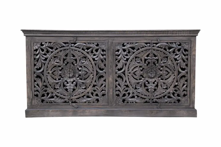 71" Distressed Gray Solid Wood Sideboard with Four Doors