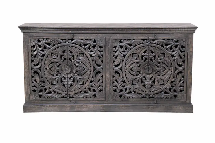 71" Distressed Gray Solid Wood Sideboard with Four Doors