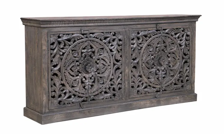 71" Distressed Gray Solid Wood Sideboard with Four Doors