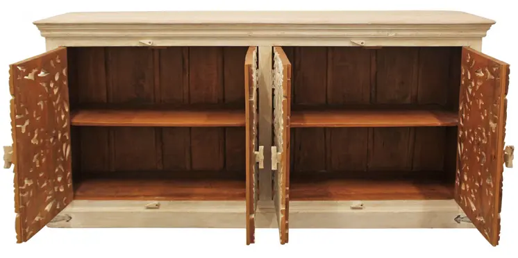 71" Beige Solid Wood Sideboard with Four Doors