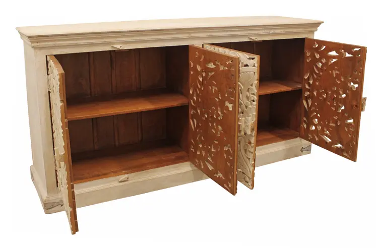 71" Beige Solid Wood Sideboard with Four Doors