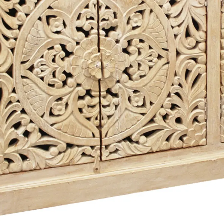 71" Beige Solid Wood Sideboard with Four Doors