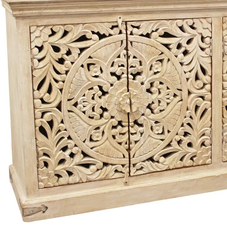 71" Beige Solid Wood Sideboard with Four Doors