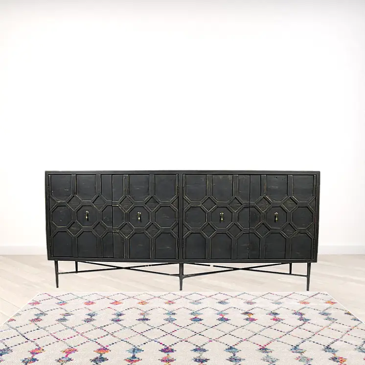 71" Black Solid Wood Sideboard with Four Doors
