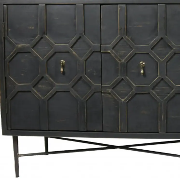 71" Black Solid Wood Sideboard with Four Doors