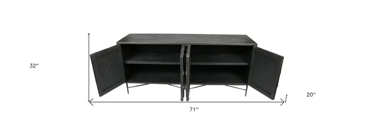 71" Black Solid Wood Sideboard with Four Doors