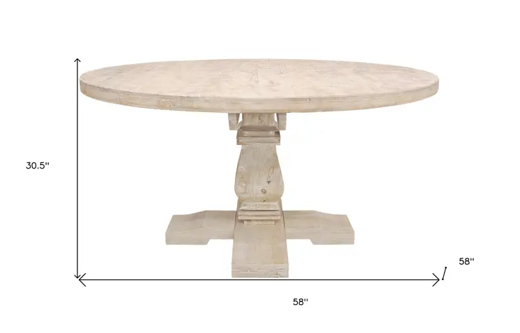 58" Natural Rounded Solid Wood Pedestal Base Dining Table