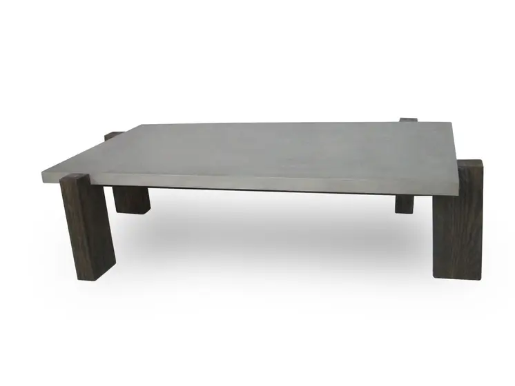 33" Dark Gray and Brown Concrete And Solid Wood Coffee Table