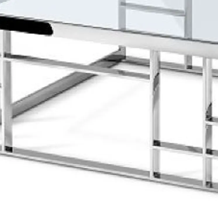 40" Clear and Silver Glass And Stainless Steel Square Frame Coffee Table