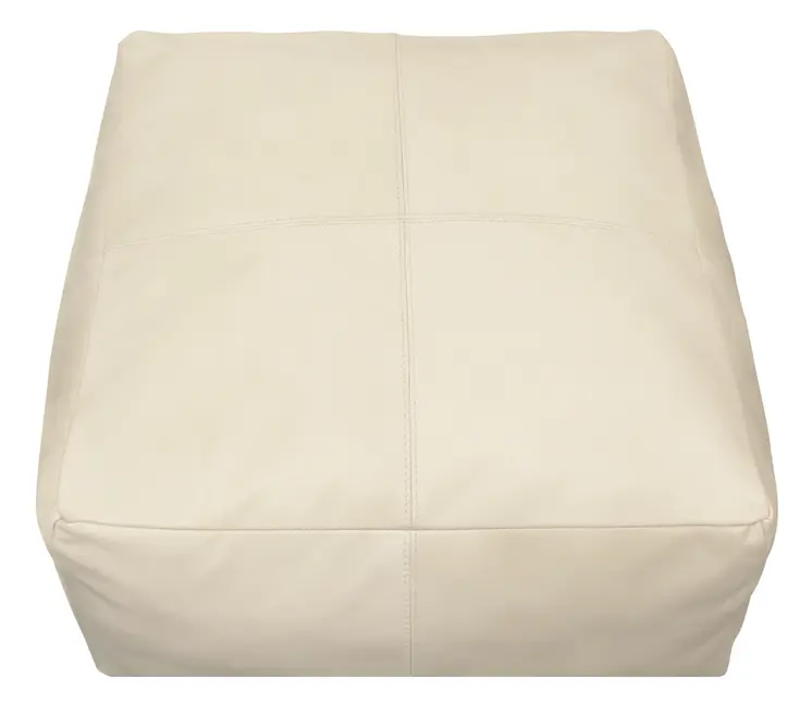 22" Ivory Leather Pouf Ottoman