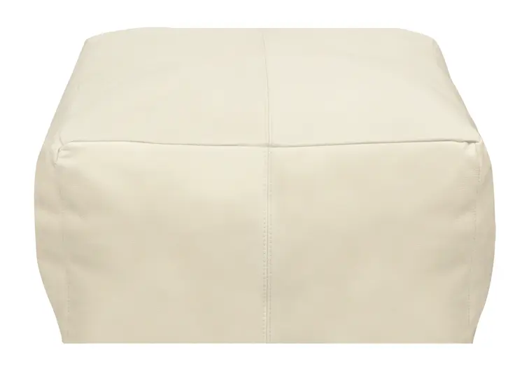 22" Ivory Leather Pouf Ottoman