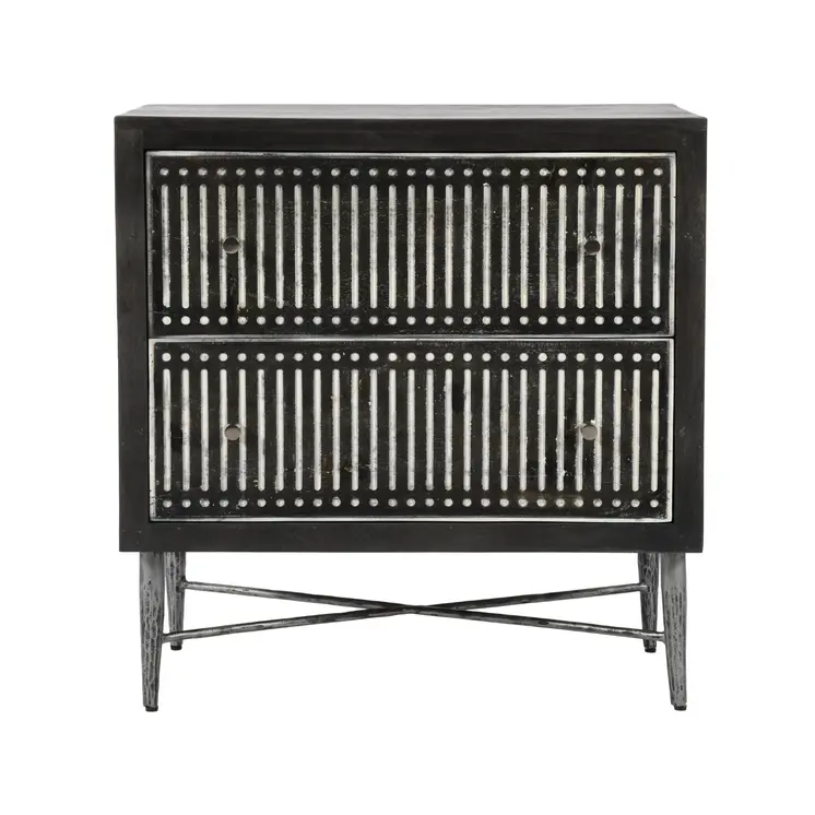 28" Dark Brown Solid Wood Two Drawer Nightstand