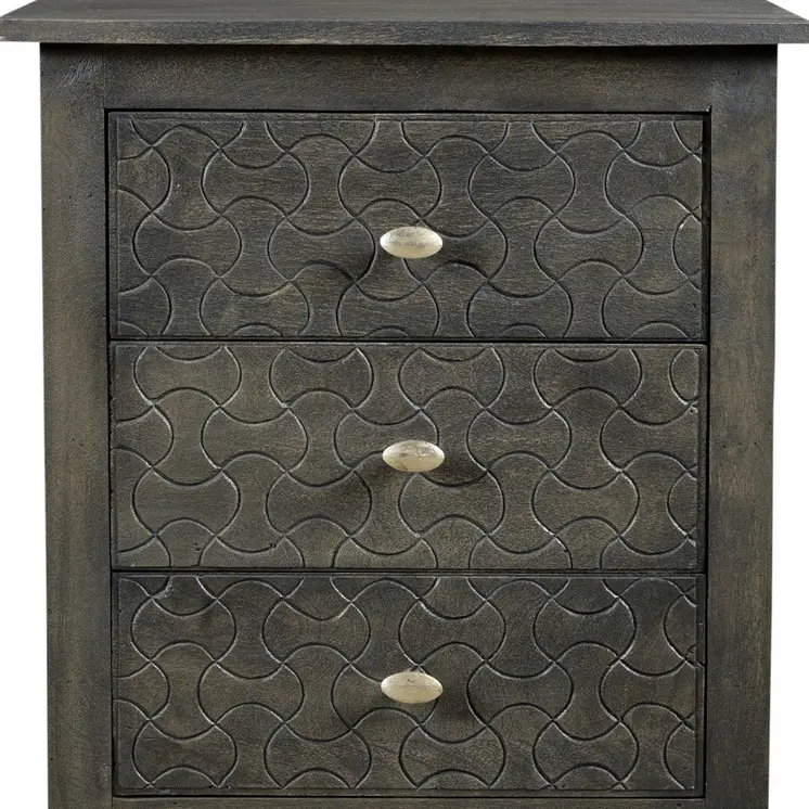 30" Gray Three Drawer Nightstand