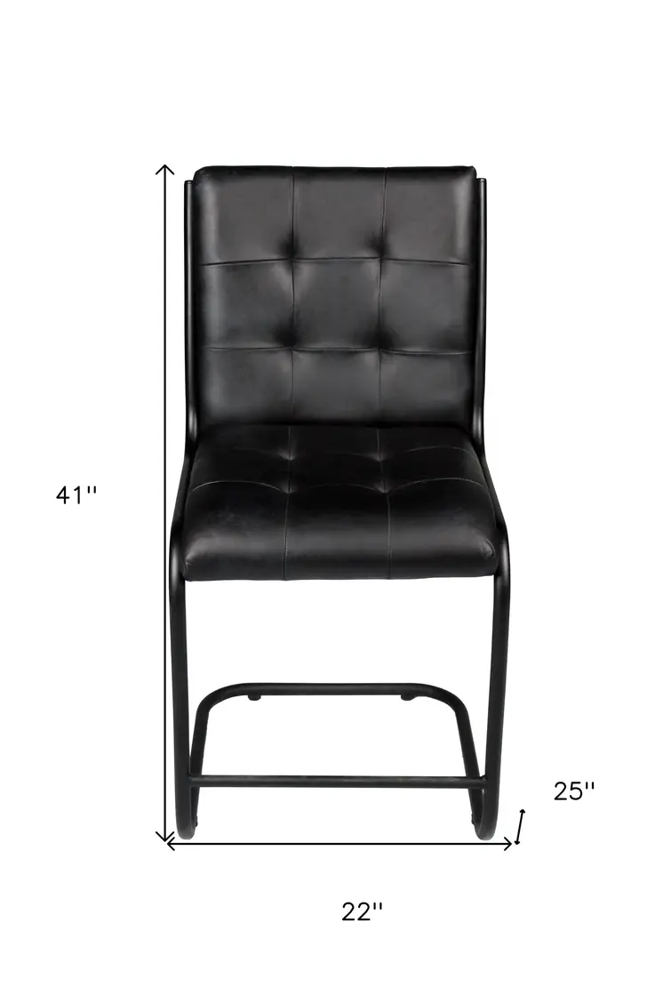 Tufted Black Upholstered Leather Dining Side Chair