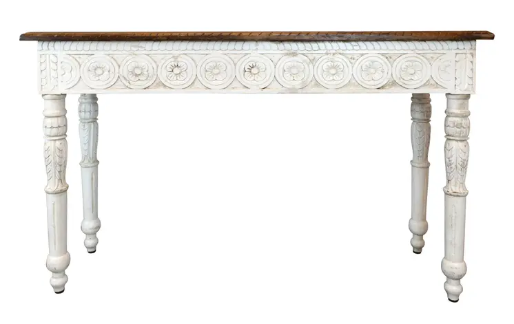 48" Natural and White Solid Wood Distressed Console Table
