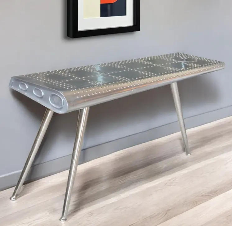 56" Silver Aluminum Three Leg Console Table