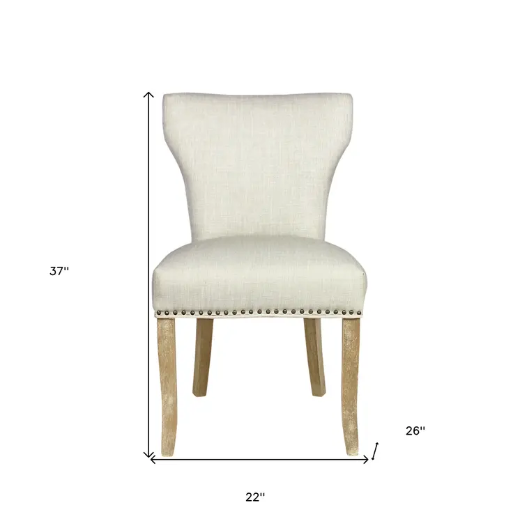 Set of Two Ivory and Natural Upholstered Fabric Dining Parsons Chairs