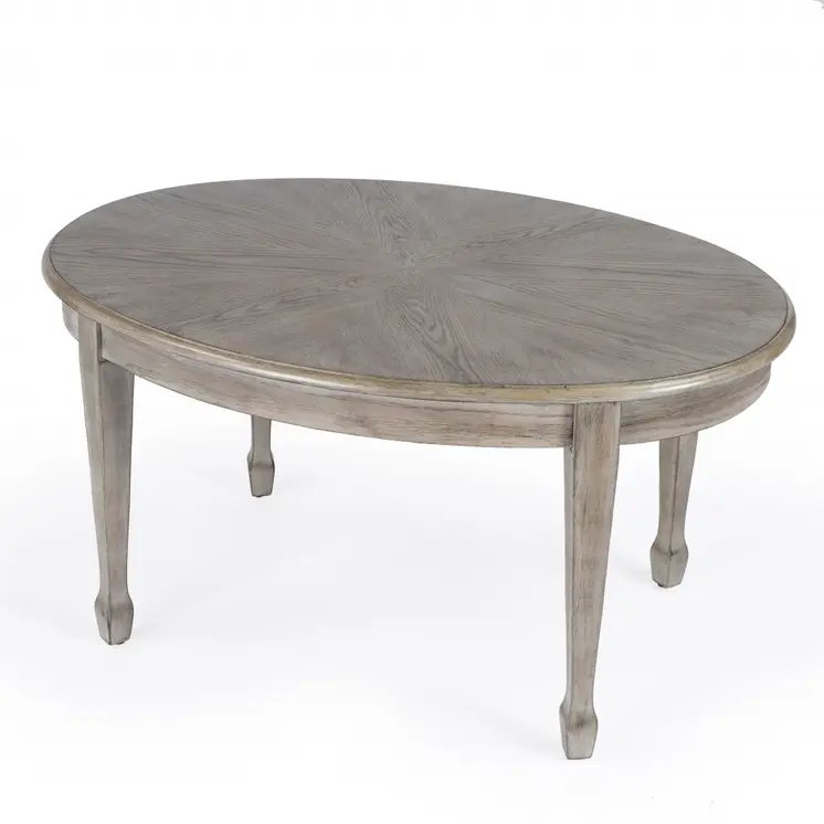 38" Gray Wood Oval Distressed Coffee Table