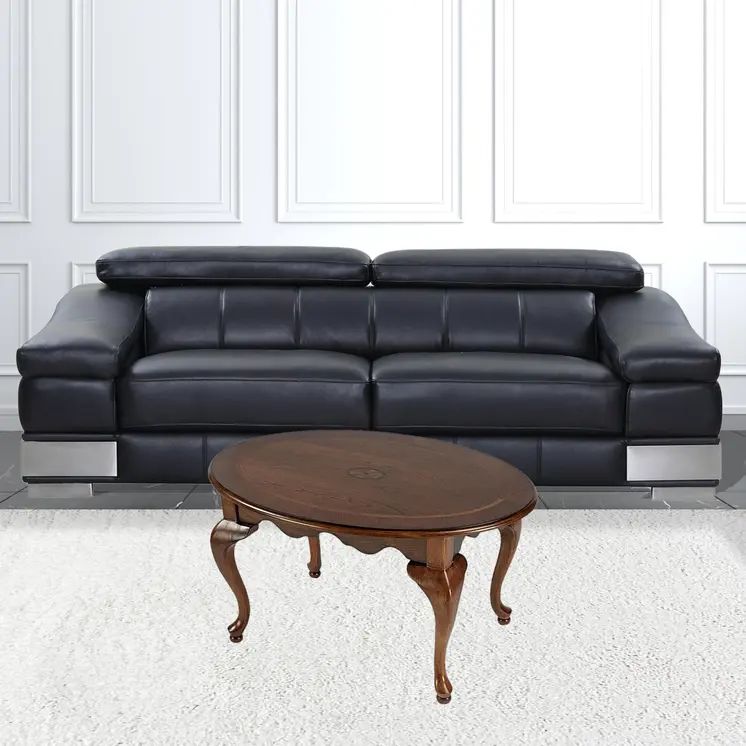 38" Brown Wood Oval Distressed Coffee Table